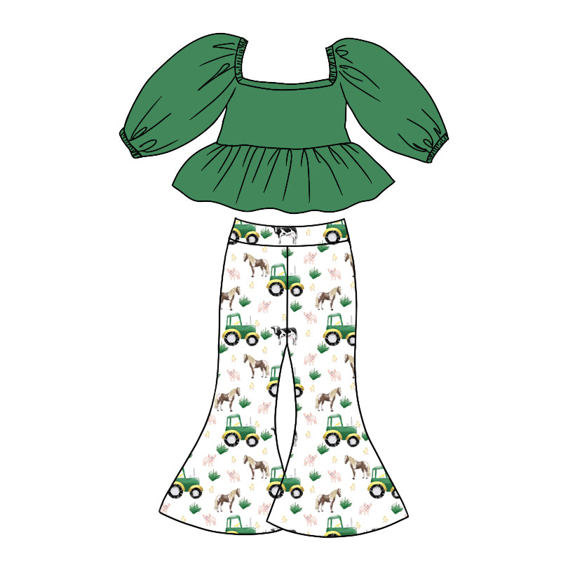 Baby Girls Green Tee Shirt Farm Green Bell Pants Clothing Sets Preorder(moq 5)