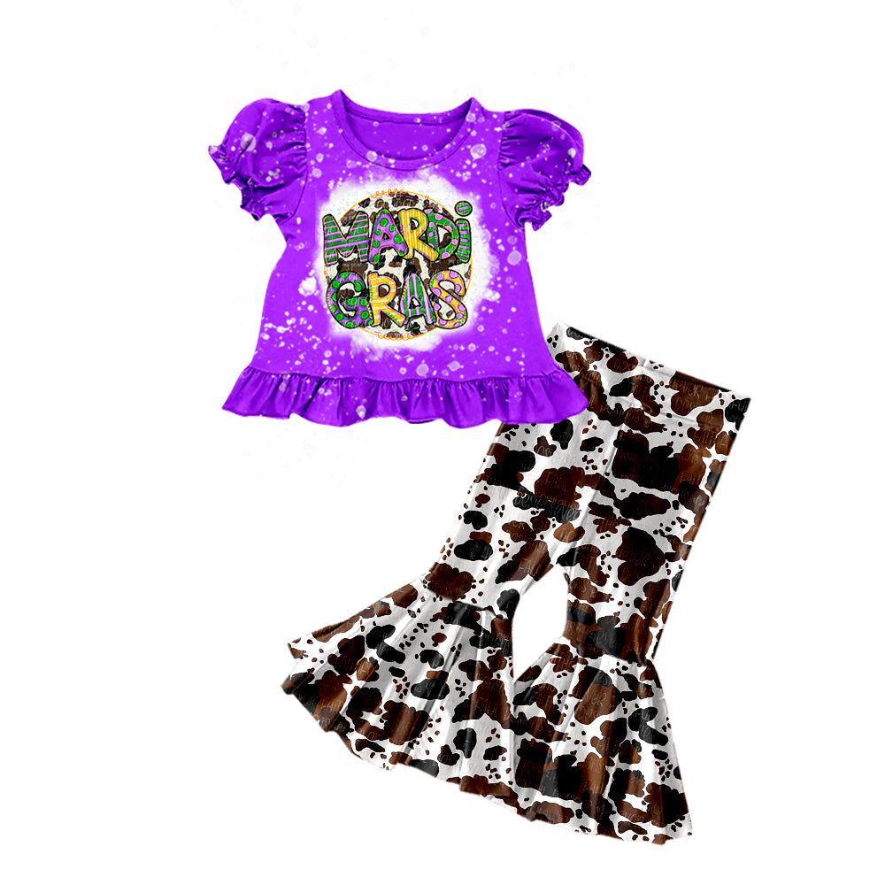 Baby Girls Mardi Gras Top Cow Bell Pants Sets Preorder(moq 5)
