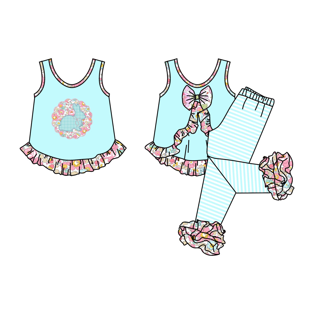 Baby Girls Sleeveless Easter Rabbits Top Icing Pants Clothing Sets Preorder(moq 5)