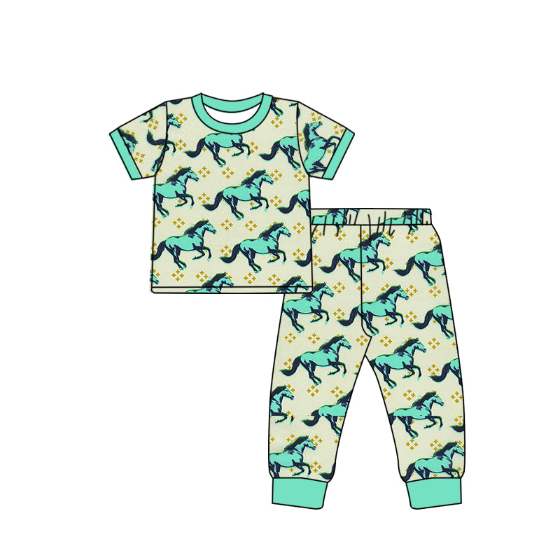 Baby Boys Horse Green Top Pants Clothing Sets Preorder(moq 5)