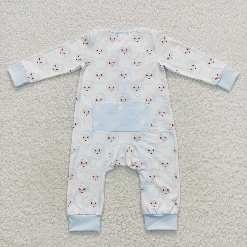 Baby Boys Blue Santa Christmas Ruffle Rompers