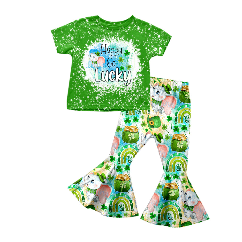 Baby Girls St Patrick Day Elephant Top Bell Pants Sets Preorder(moq 5)