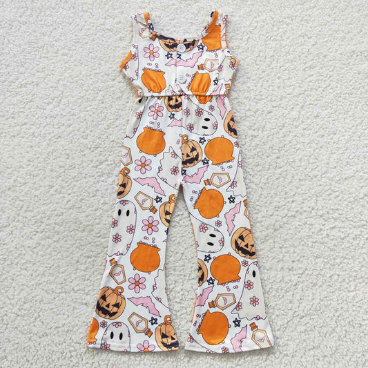 Baby Girls Halloween Ghost Flowers Bell Bottom Jumpsuits