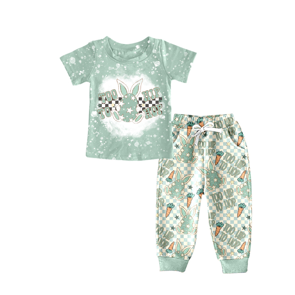 Baby Boys Easter Rabbits Eggs Green Top Pants Sets Preorder(moq 5)