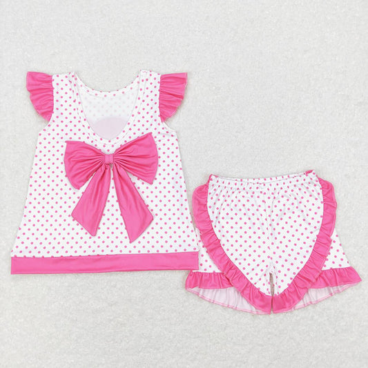 Baby Girls Doll Dots Bow Tunic Ruffle Shorts Clothes Sets
