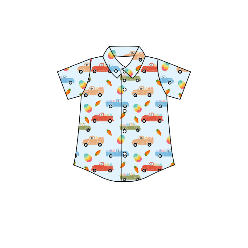Baby Boys Easter Carrot Tractor Buttons Short Sleeve Shirts Preorder(moq 5)