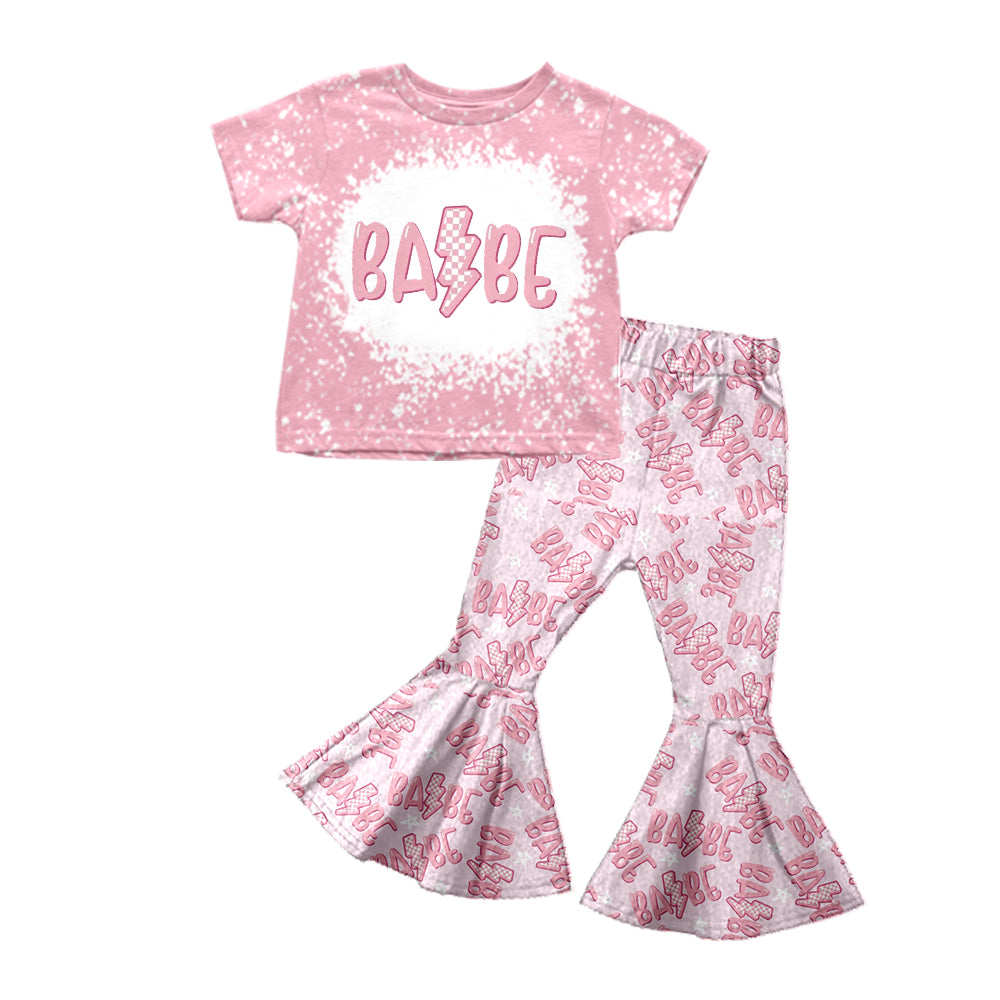 Baby Girls Pink Babe Western Tee Shirt Bell Pants Clothing Sets Preorder(moq 5)