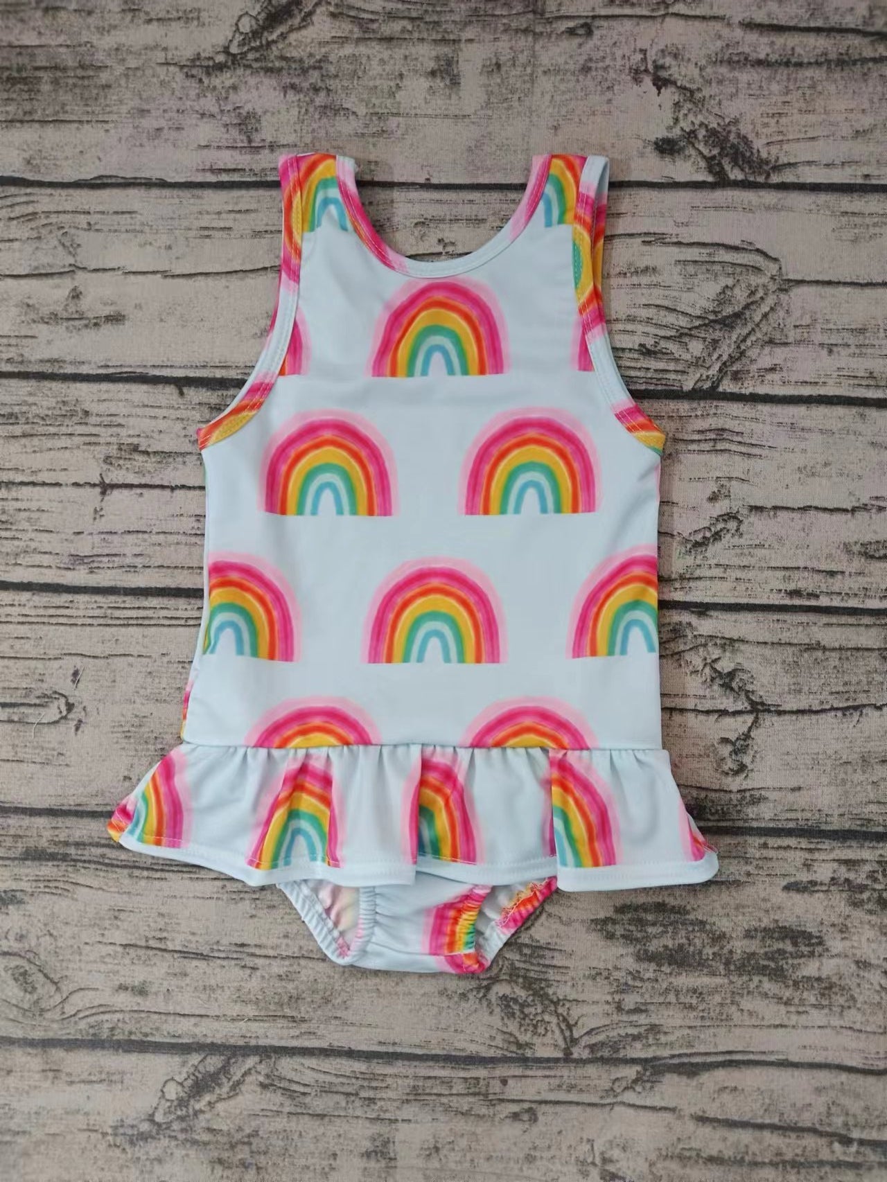 Baby Girls Rainbow Sleeveless Ruffle One Piece Swimsuits Sets preorder (moq 5)