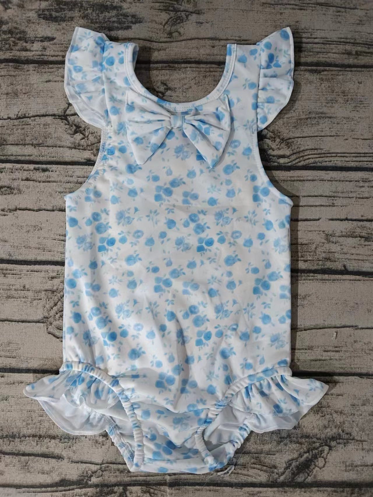 Baby Girls Flowers Blue Flowers Bow Swimsuits Preorder(moq 5)