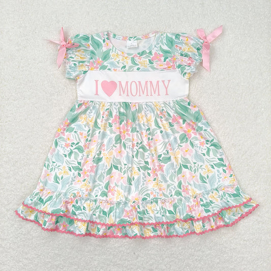Baby Girls Pink Flowers I Love Mommy Sibling Rompers Dresses