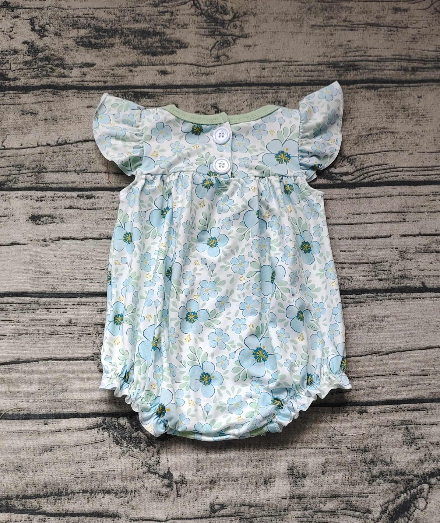 Baby Infant Girls Green Flowers Ruffle Rompers