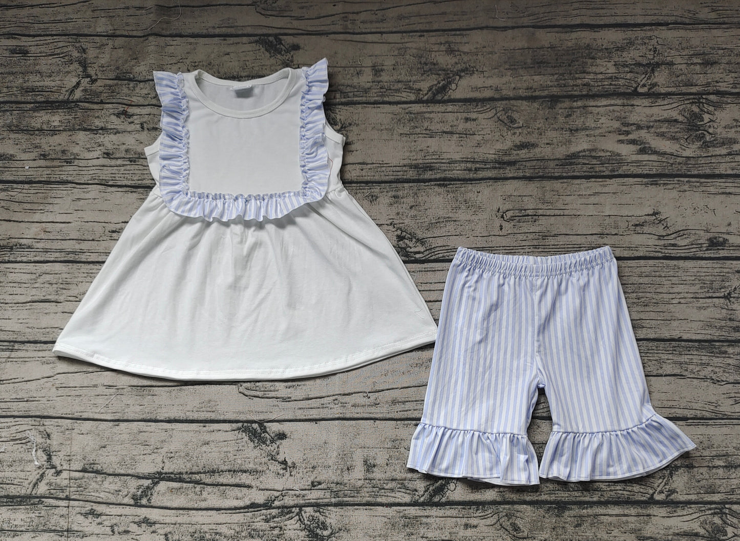 Baby Girls Toddler White Bib Tunic Top Ruffle Shorts Clothes Sets