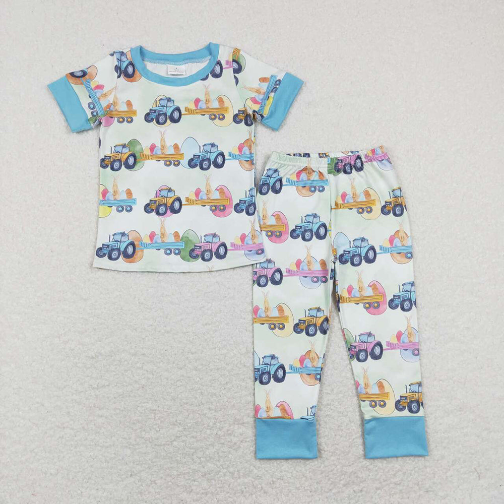 Baby Boys Easter Tractor Eggs Shirts Pants Pajamas Clothes Sets Aier Wholesale