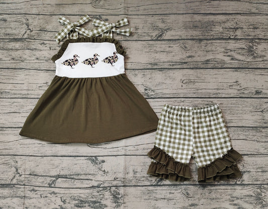 Baby Girls Leopard Duck Green Straps Tunic Summer Shorts Outfits Clothes Sets