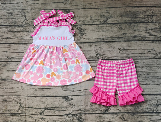 Baby Girls Mama's Girl Pink Flowers Top Ruffle Shorts Outfits Clothes Sets