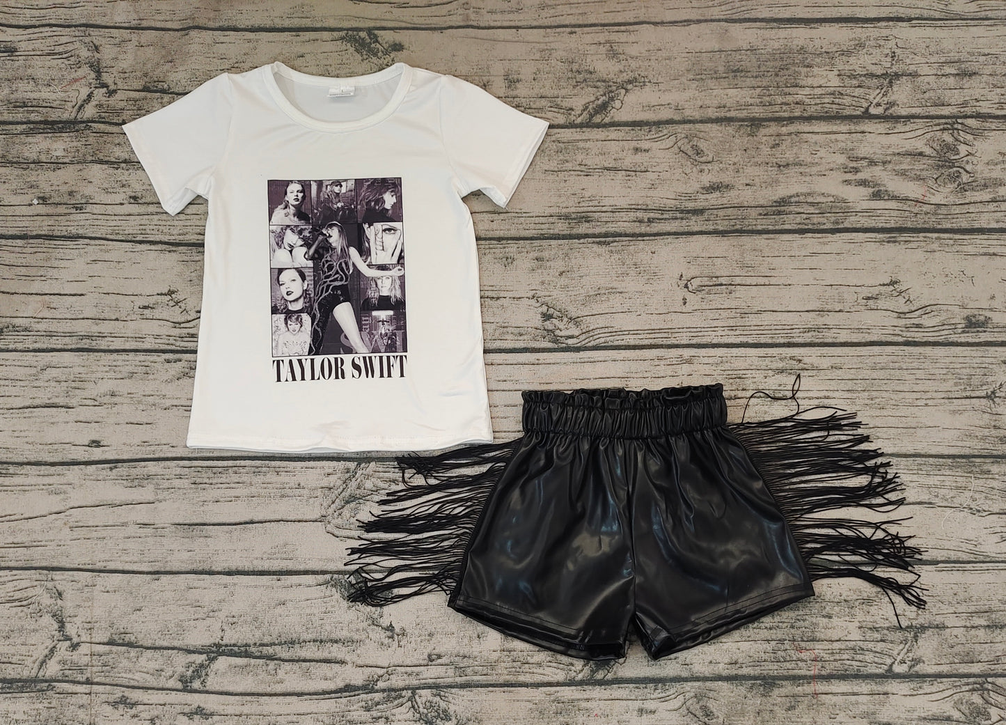 Baby Girls White Singer Shirts Tops Leather Black Tassel Shorts Clothes Sets