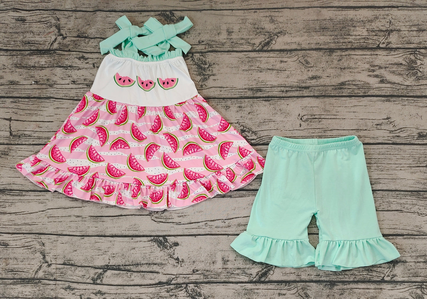 Baby Girls Watermelon Straps Tunic Ruffle Shorts Clothes Sets