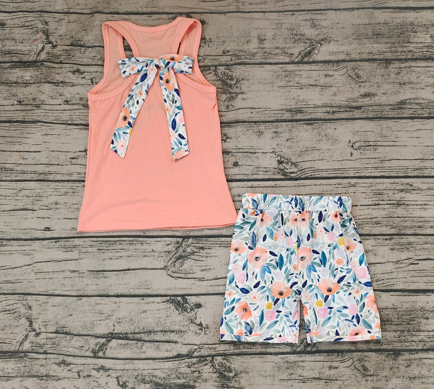 Baby Girls Orange Vest Bows Top Ruffle Floral Shorts Clothes Sets