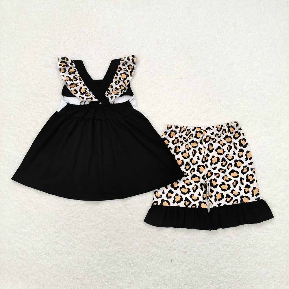 Baby Girls Black I Love Dad Tunic Top Leopard Ruffle Shorts Clothes Sets