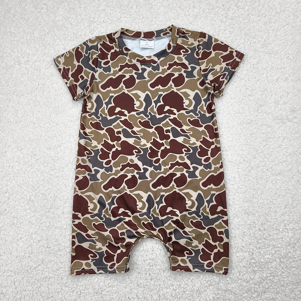 Preorder moq 5 Baby Boys Dark Green Camo Short Sleeve Rompers