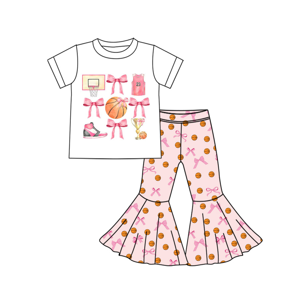 Preorder (moq 5)Baby Girls Basketball Bows Top Bell Bottom Pant Sets
