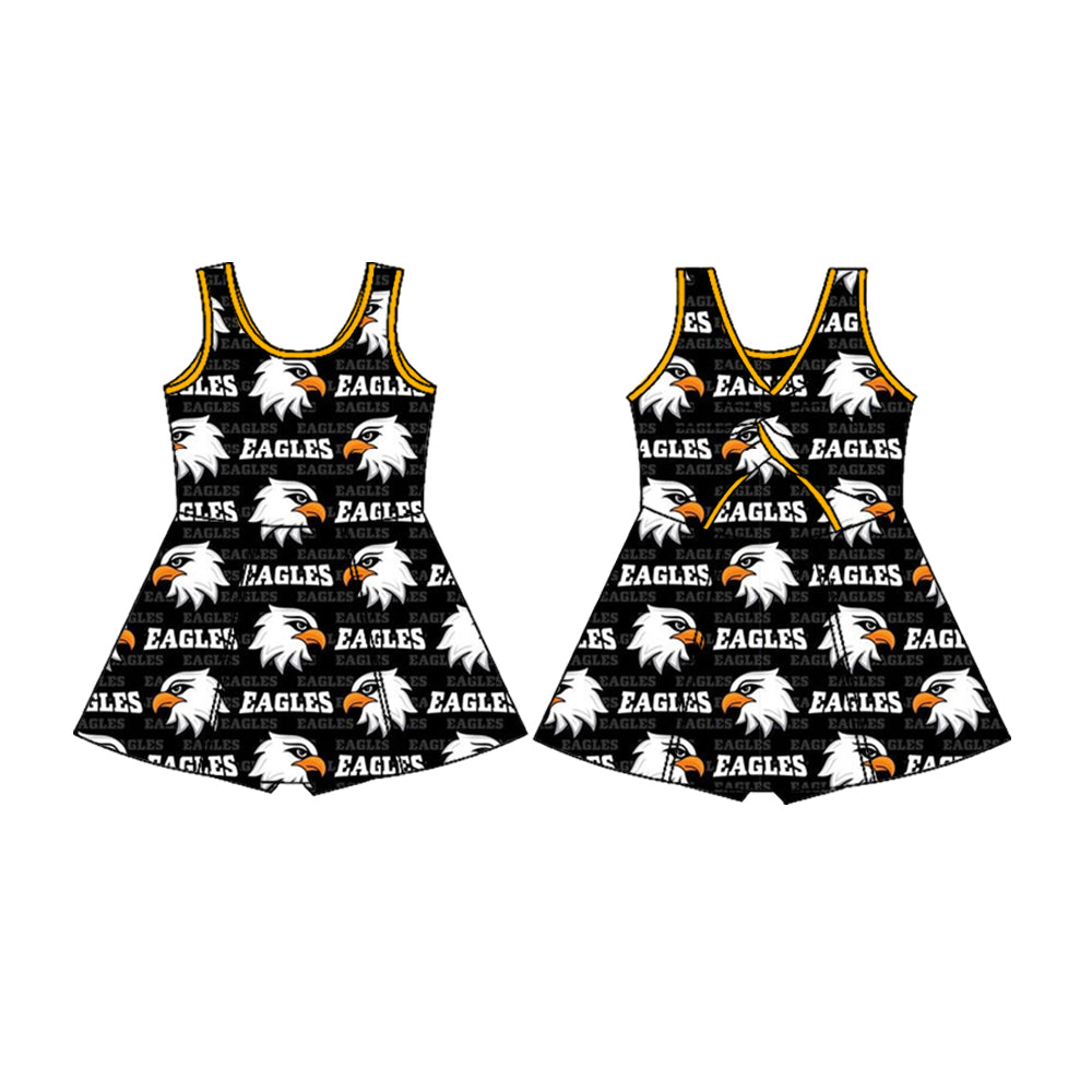 Preorder (moq 5)Baby Girls Sleeveless Black Eagles Short Team Knee Length Dresses