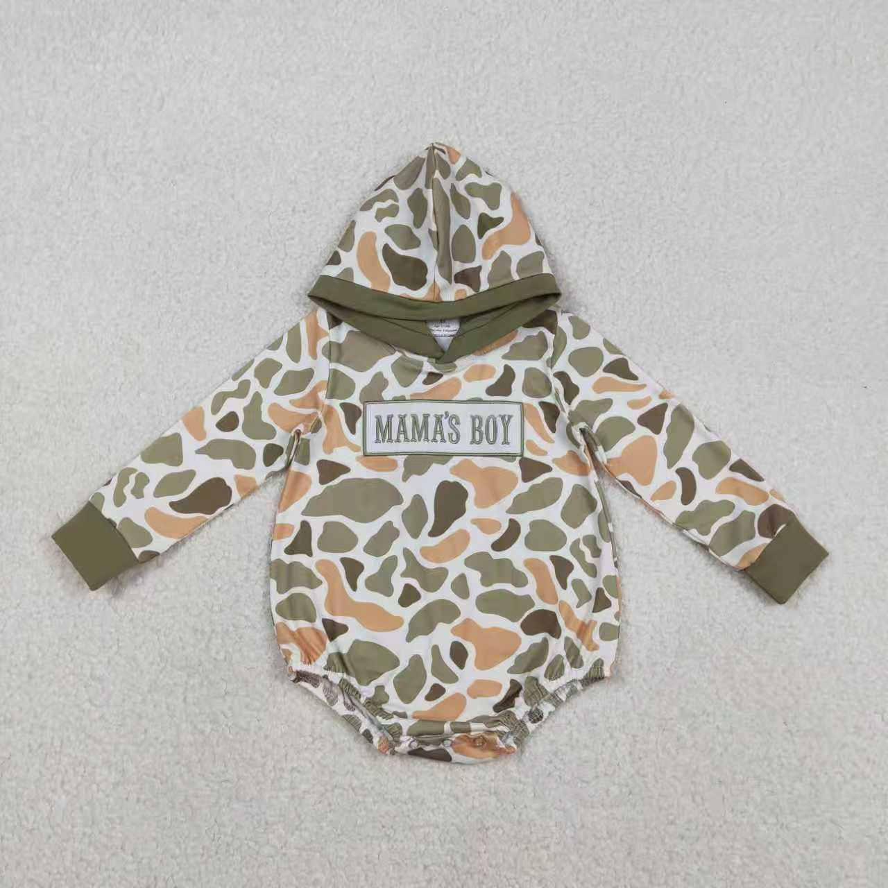 Sibling Baby Boys Embroidery Mama's Boy Orange Camo Pockets Pant Clothes Sets Hoodie Romper
