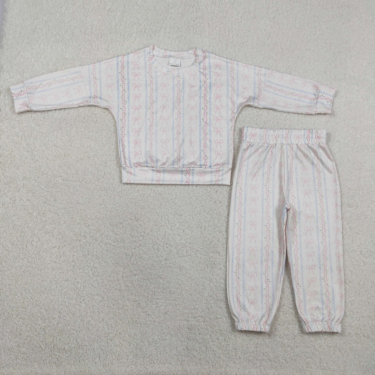 Baby Girls Bows Flowers Stripe Top Jogger Pants Pajamas Clothes Sets