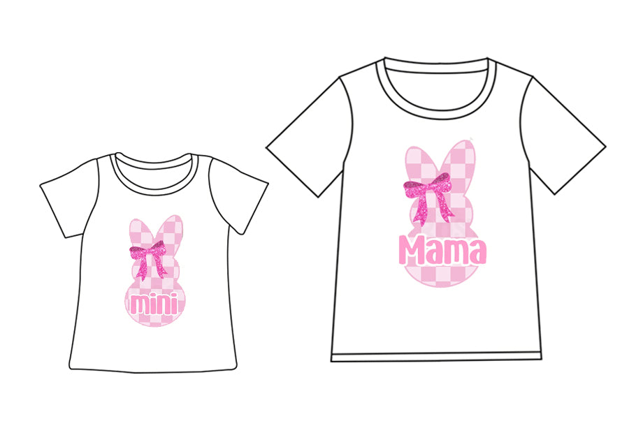 Preorder (moq 5 each) Mommy and Me Women Baby Girls White Easter Rabbit Mini Mama Short Sleeve Tee Shirts