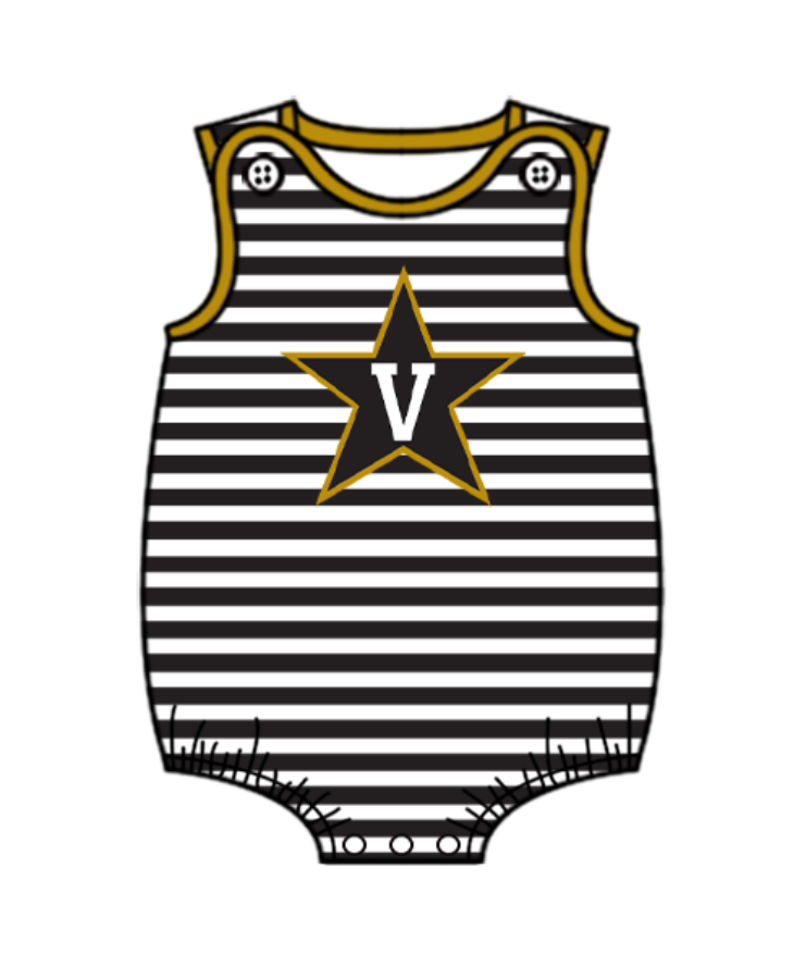 Preorder (moq 5)Baby Boys Black Stripe Stars V Team Rompers