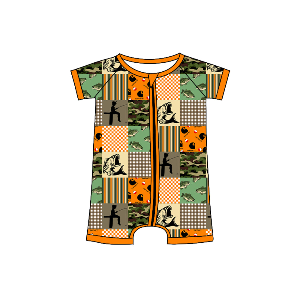 Preorder (moq 5)Baby Boys Fishing Zipper Shorts Rompers