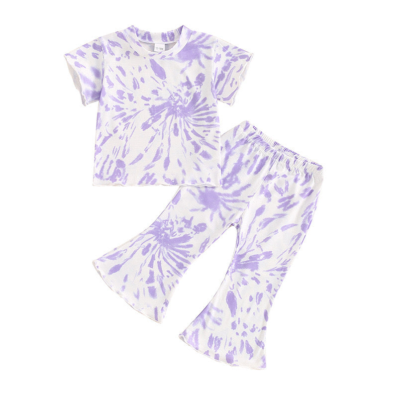 Baby Girls Purple Tie Dye Shirt Bell Pants Clothes Sets Preorder(moq 5)