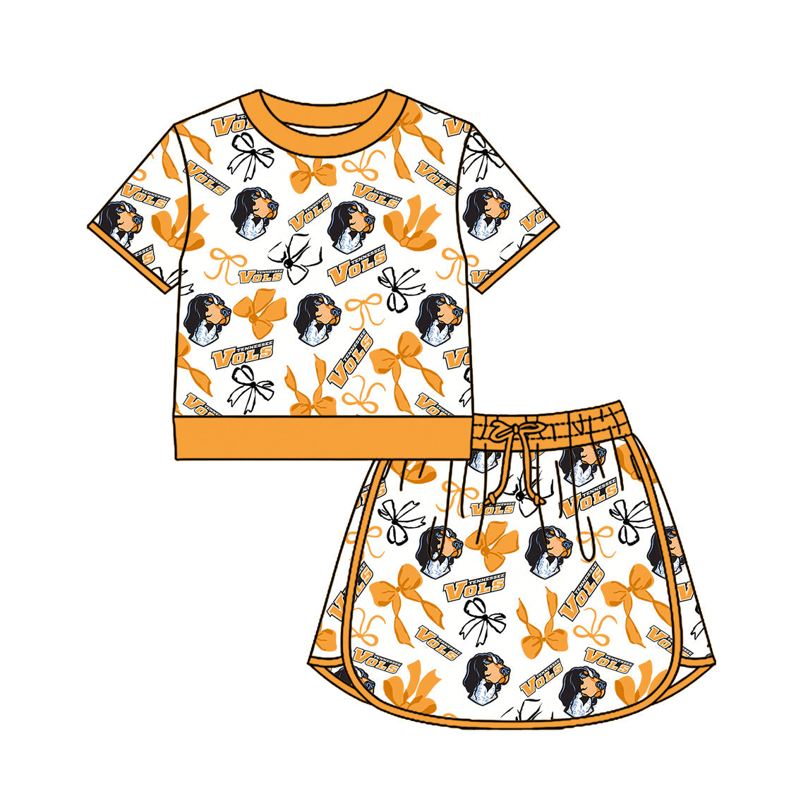 Preorder (moq 5)Baby Girls Bows Tennessee Top Skirt Short Team Clothes Set