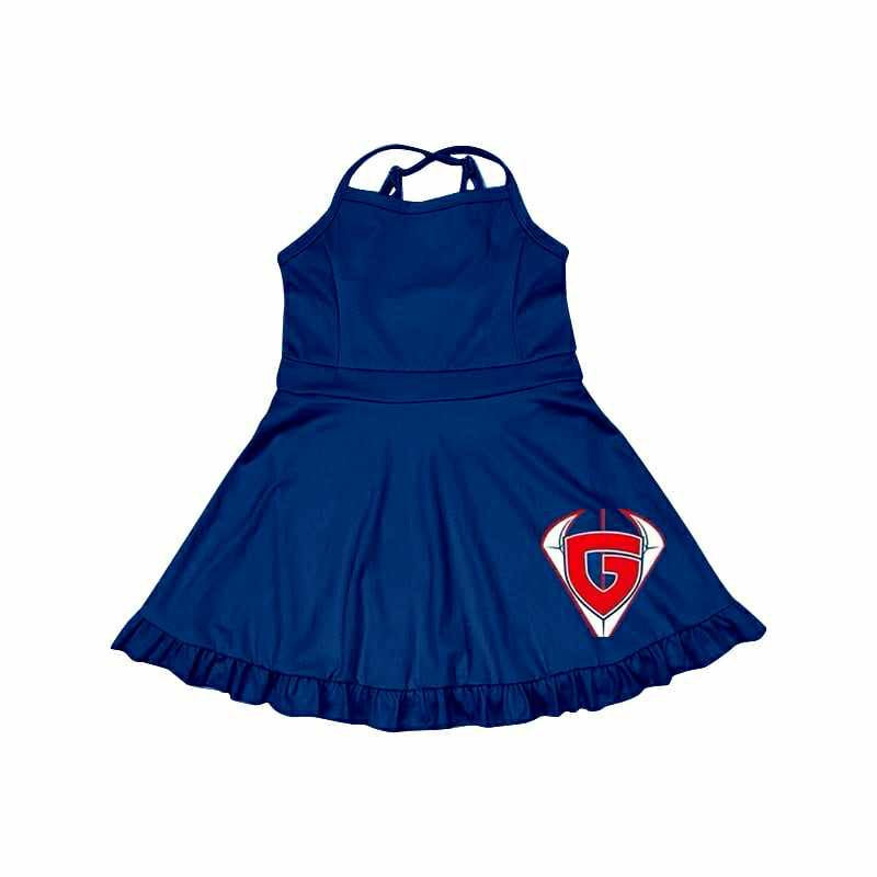 Preorder (moq 5)Baby Girls Navy Strap G Shorts Ruffle Team Knee Length Dresses