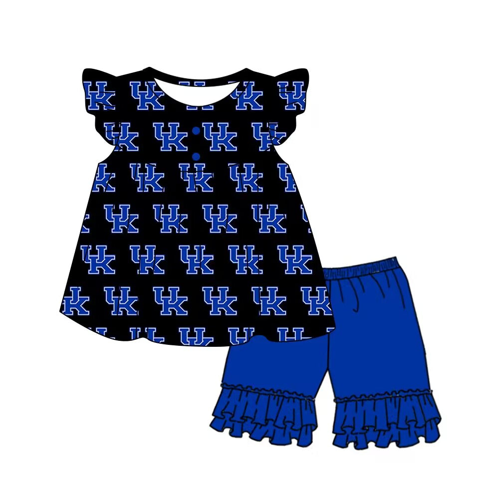 Baby Girls Black UK Tunic Top Ruffle Shorts Outfits Clothes Sets Preorder(moq 5)