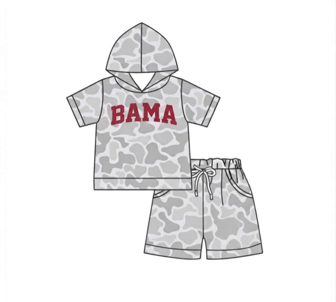 Preorder moq 5 Baby Boys Bama Camo Hooded Shirt Top Shorts Outfits Clothes Sets