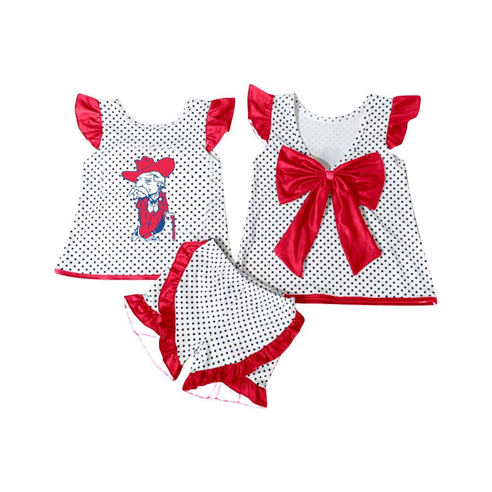 Baby Girls Rebe Team Bow Tunic Top Red Shorts Clothing Sets Preorder(moq 5)