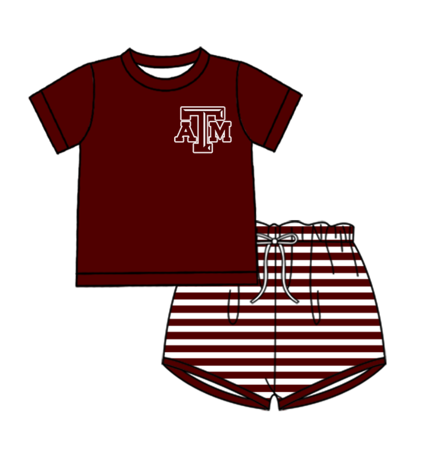 Preorder (moq 5)Baby Boys Short Sleeve Texas A&M Top Stripe Shorts Team Clothes Set
