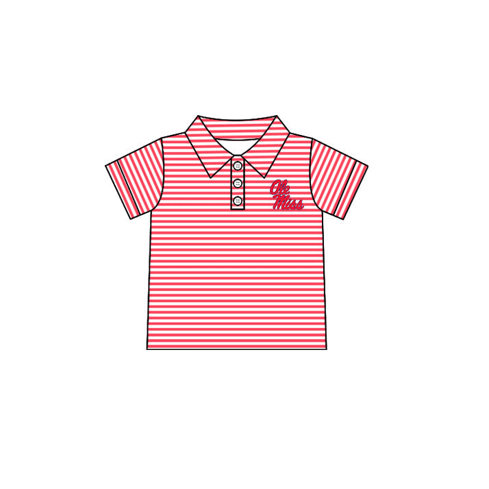 Preorder moq 5 Baby Boys Short Sleeve Red Stripe Ole Miss Team Button Polo Shirt Top