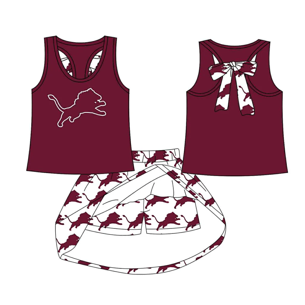 Preorder (moq 5)Baby Girls Wine Horse bow vest team Top Skirt Skort Sets