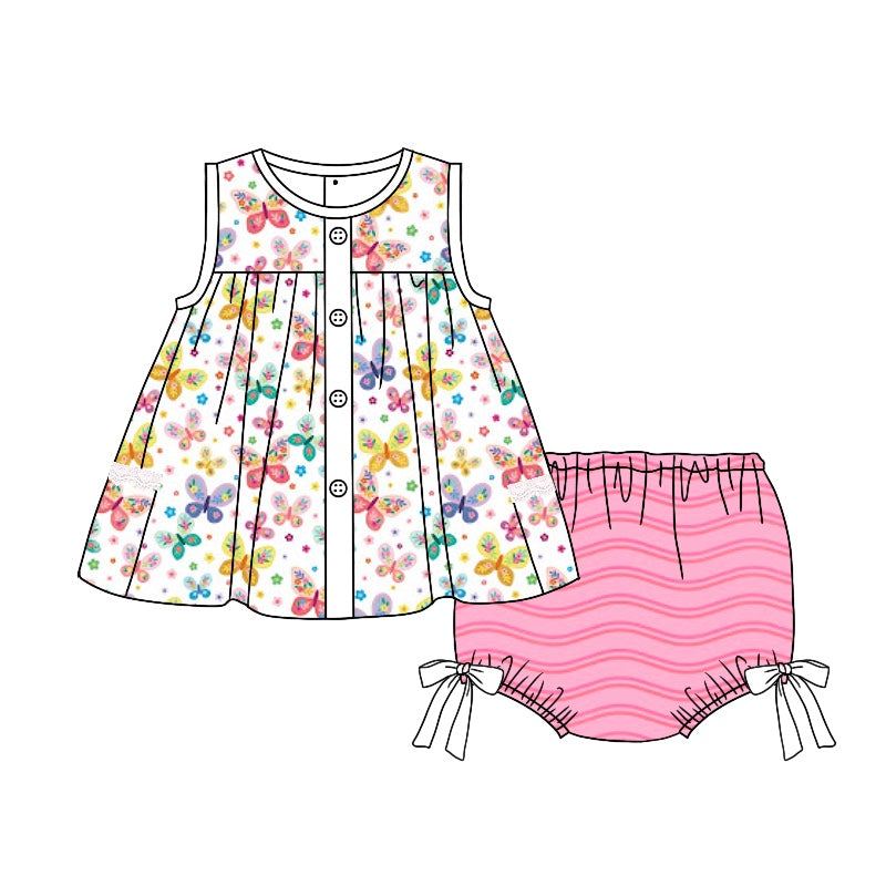 Baby Girls Toddler Butterflys Bows Tunic Top Bummie Sets preorder(moq 5)