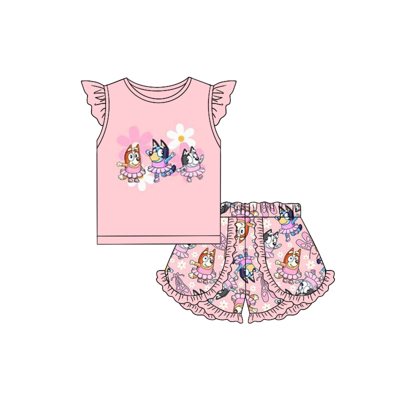 Preorder(moq 5) Baby Girls Ballet Flutter Sleeve Top Ruffle Shorts Clothes Sets
