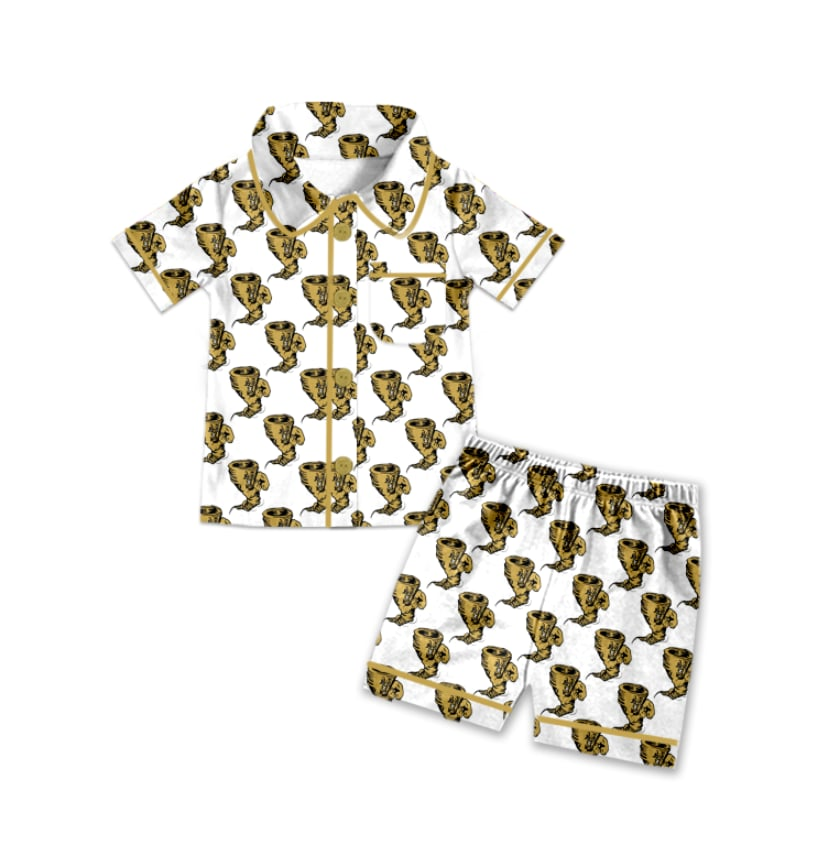 Preorder moq 5 Baby Girls Short Sleeves Button Pockets Cheer Plaid Top Shorts Team Pajamas Set