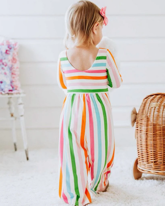 Preorder (moq 5)Baby Girls Colorful Stripes Spring Pockets Jumpsuits