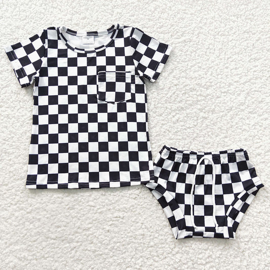 Baby Girls Boys Sibling Checkered Summer Bummie Sets