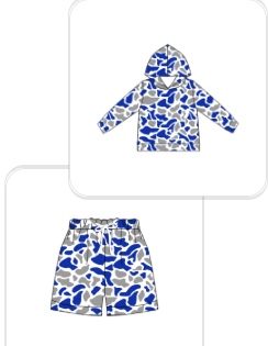 Preorder (moq 5) Baby Boys Blue Camo Hoodie Short Team Clothes Sets