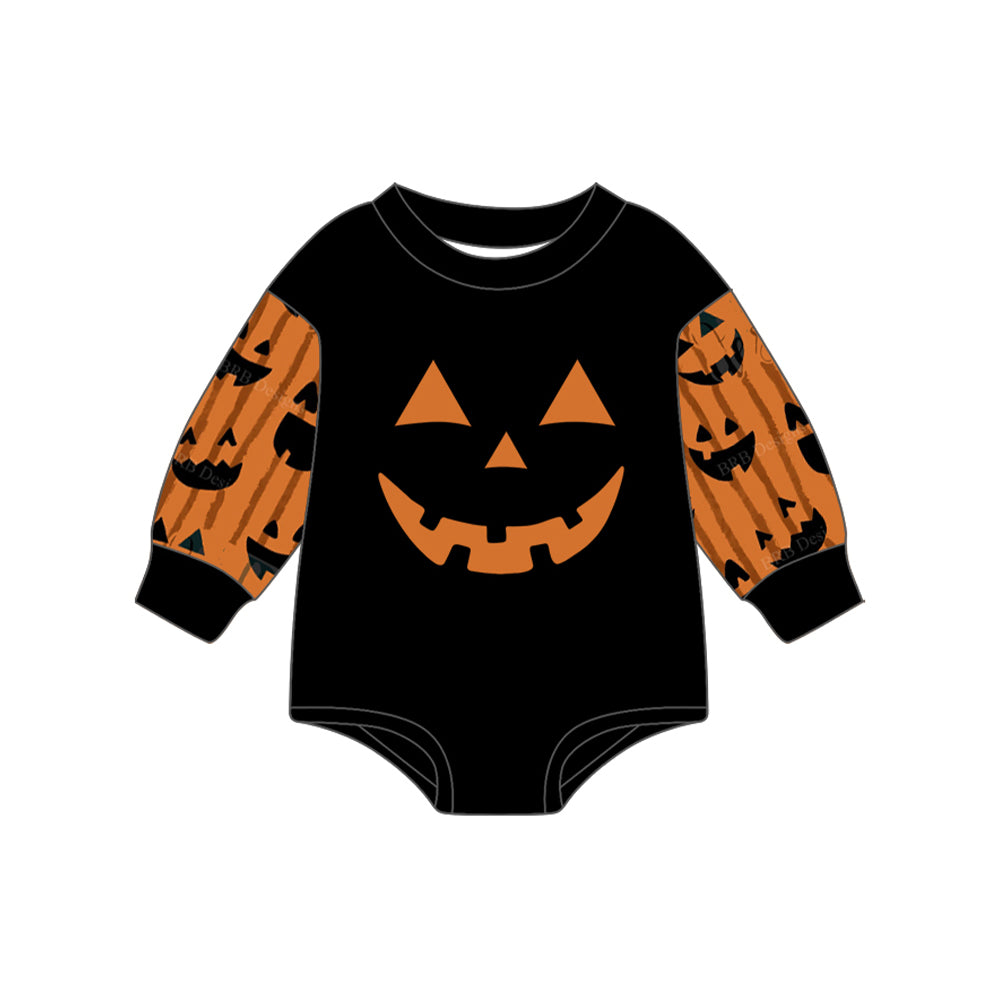 Preorder (moq 5)Baby Boys Black Long Sleeves Ghost Pumpkins Rompers