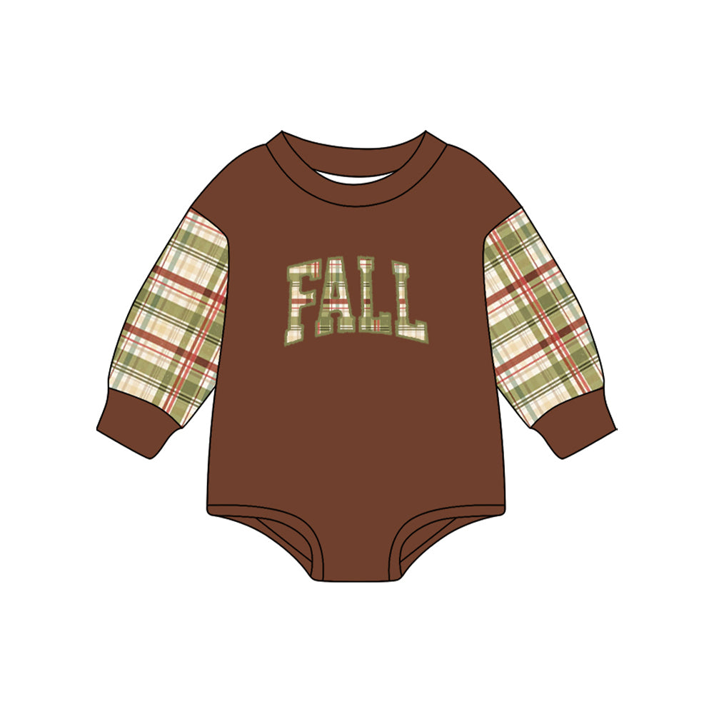 Preorder (moq 5)Baby Boys Brown Long Sleeves Plaid FALL Rompers