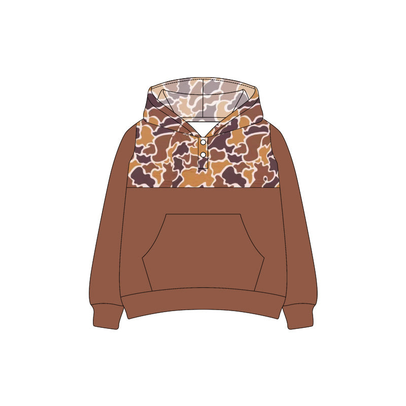 Preorder (moq 5)Baby Boys Southern Brown Camouflage Hooded Pullovers Tee Shirts
