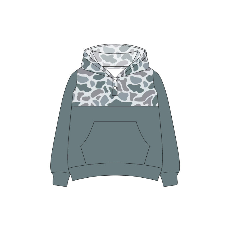 Preorder (moq 5)Baby Boys Southern Grey Camouflage Hooded Pullovers Tee Shirts
